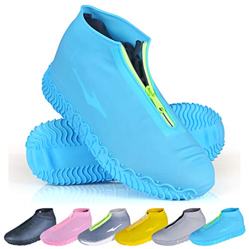 Shoe Covers Waterproof Reusable Foldable Not-Slip Rain Shoe Covers with Zipper,Shoe Protectors Overshoes Rain Galoshes for Kids Men and Women - color: Blue, size: XL (Women 11-13, Men 9.5-13)
