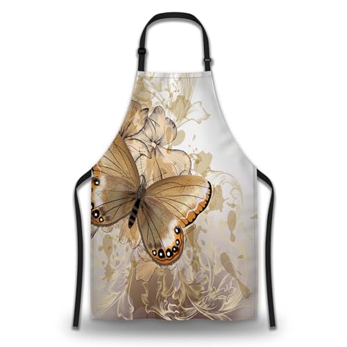 Artist Apron Women Fashion Butterfly Mans Aprons for Kitchen Cooking Restaurant BBQ Painting Crafting Gardening 27” (W) x 31” (H), Waterproof Apron - color: Butterfly