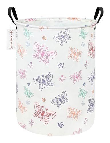 Foldable Waterproof Round Fabric Laundry Basket Home, Colorful Butterfly - color: Round-Colorful Butterfly