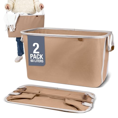 Collapsible Fabric Laundry Basket Premium, Mocha, 2 Pack - color: Mocha Cream