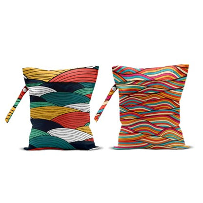 2 Pcs Wave Print Wet Bags, Wet Dry Bag Reusable for Swimsuit Makeup Bag - color: Multicolor 1489