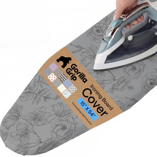 GORILLA GRIP Padded Ironing Board Cover, 15x54 Gray Floral - color: Gray Floral, size: 15" X 54"
