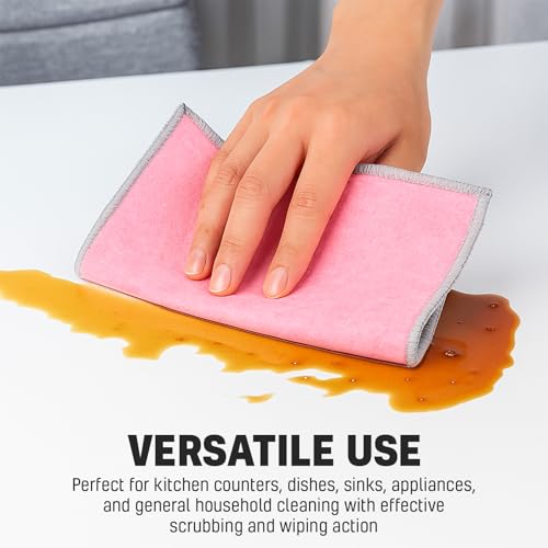 NEW 2026 | Non Scratch Wire Dishcloth | Metal Cleaning Rag for Kitchen Cookware | Silver Mesh Dishcloth | Double Sided | Metal & Coconut Fiber Scrubbers | 10 pcs Colorful Cloth - color: Orange, Pink, Green