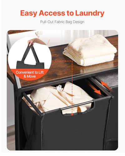VEVOR 2 Tiers Laundry Sorter, Tall Laundry Hamper with Metal Frame and Wooden Tabletop, 2 Section Rolling Basket Organizer Storage with Ladder Shelves and 600D Oxford Cloth Bags for Dirty Clothes - style: 2 Tiers