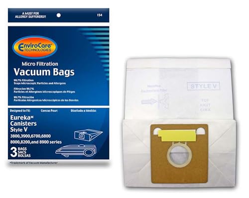 EnviroCare Replacement Micro Filtration Vacuum Cleaner Dust Bags Designed to fit Eureka Style V Canisters 3 pack