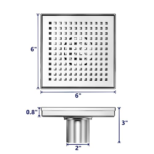 Neodrain 6" Brushed Square Shower Drain with Quadrato Pattern Grate - color: Brushed, size: 6 In