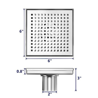 Neodrain 6" Brushed Square Shower Drain with Quadrato Pattern Grate - color: Brushed, size: 6 In