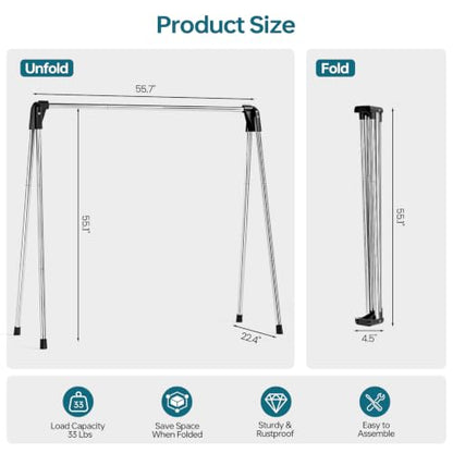 TOOLF 55 Inch Stainless Steel Collapsible Clothes Drying Rack - size: 55 inch new