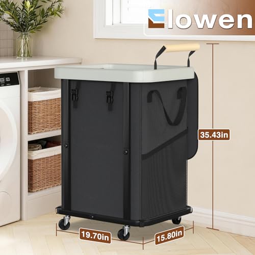 Laundry Hamper with Lid,150L Rolling Laundry Basket with Wheels & Handle - color: Black Gray, size: 1 Section