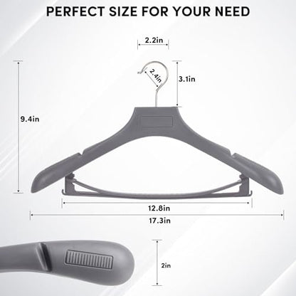 DEDU Suit Hangers for Men 40 Pack, Grey Coat Hangers Extra Wide Non Slip Width 17.7", Thick Plastic with Pants Bar & Metal Hook - color: Gray, size: 40 Pack