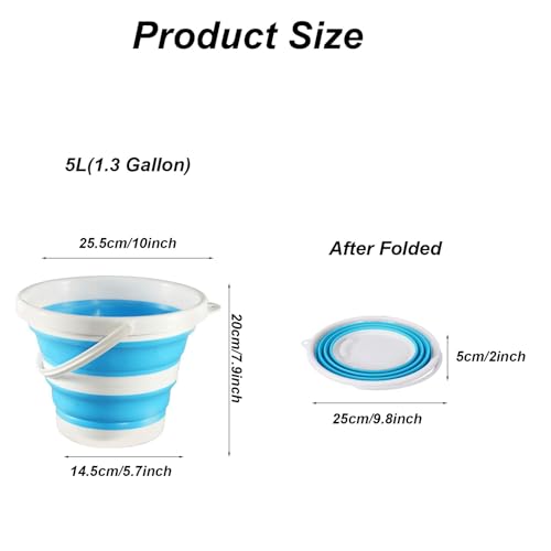 Collapsible Bucket 1.3 Gallon 5L Water Bucket for Cleaning Foldable Portable Plastic Mop Bucket with Handles Indoor Household Outdoor Car Wash Camping Fishing - color: Bue, size: 5L