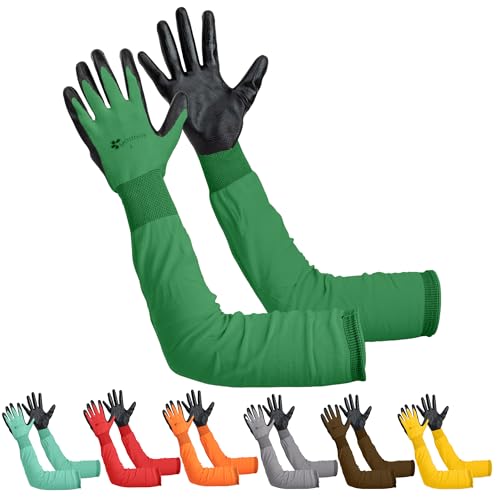 Long Sleeve Gardening Gloves for Women & Men, Long Cuff Garden Gloves - color: Black and Green, size: X-Large