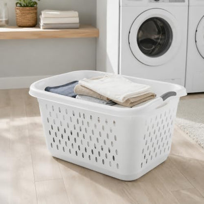 2.7 Bushel Plastic Laundry Basket with Handles Space Saving Laundry Hamper, White