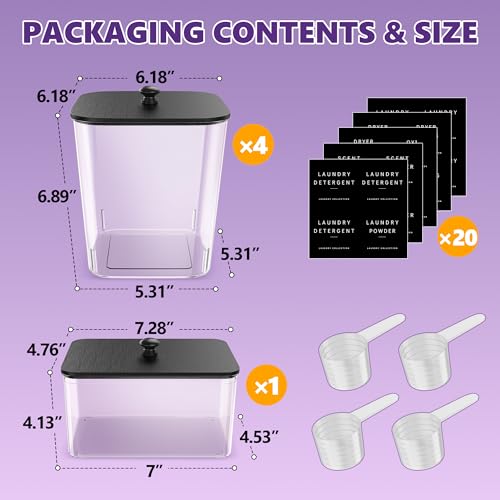 Moforoco 5 Pack Laundry Pods Container, Clear Laundry Room Organization Containers,Large Detergent Powder Storage, Black Wooden Lids & Labels, Acrylic Pods Holder - color: Black, size: 4+1 pack