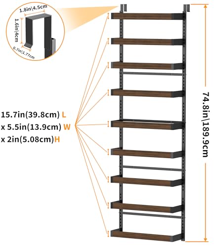 Moforoco Wood 9-Tier Over The Door Pantry Organizer, Wooden Pantry Organization and Storage, Black Hanging Basket Wall Spice Rack Seasoning Shelves, Home & Kitchen - color: Wood, size: 9-Tier Standard
