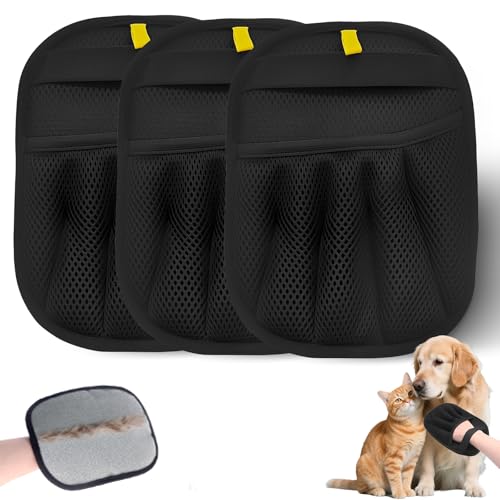 3Pcs Pet Hair Removal Glove, Five-Finger Electrostatic Pet Hair Remover Glove, Reusable and Bidirectional Cleaning Magic Brush Pet Hair for Bed, Clothing, Sofa Carpet, Car Seat