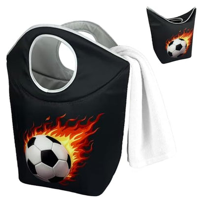 47L Collapsible Laundry Hamper with Soft Handles，Laundry Tote - color: Football-2, size: 17"L x 9.5"W x 18"H