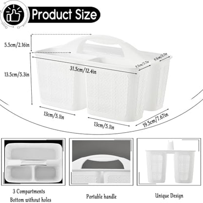 NINU Plastic White Shower Caddy Basket, Divided Cleaning Portable Shower Basket with Handle Compartments Storage Organizer for Bathroom, College, Kitchen, Dorm Room Essentials