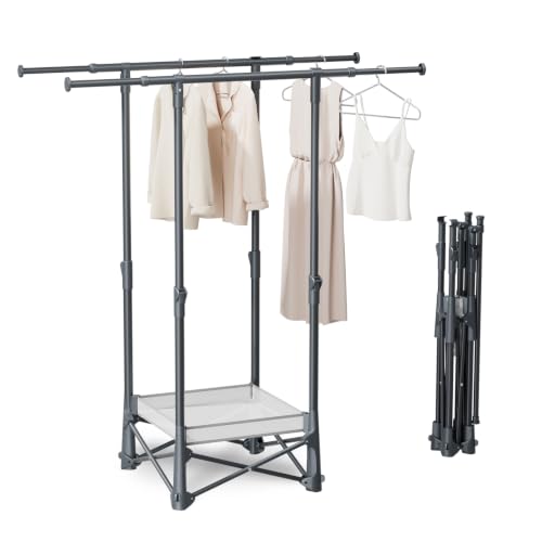BIREN Foldable Clothes Drying Rack with Drying Net Portable Clothes Rack with Hidden Wheels Collapsible Laundry Drying Rack Heavy Duty Clothing Racks for Indoor Outdoor Use, Black - size: Medium