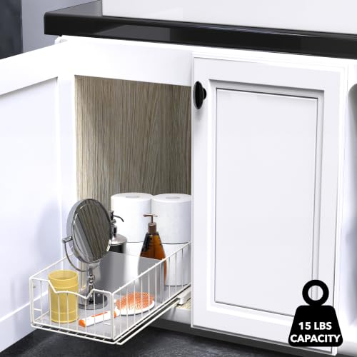 Simple Houseware Pull-Out Cabinet Sliding Basket, 17.2Dx9.7Wx5H, White - color: White