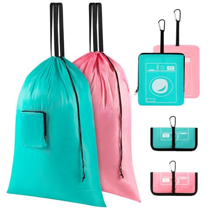 24" x 33" Extra Large Heavy Duty Laundry Bag With Handles, Travel Laundry Bag for Dirty Clothes,Traveling, Camp - color: blue+pink