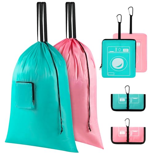 24" x 33" Extra Large Heavy Duty Laundry Bag With Handles, Travel Laundry Bag for Dirty Clothes,Traveling, Camp - color: blue+pink