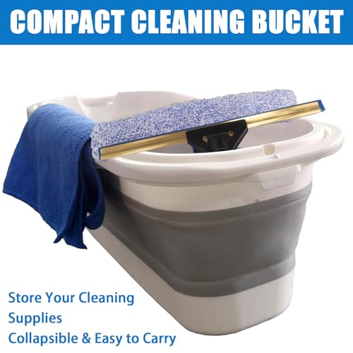 Window Cleaning Kit, Foldable Bucket, 4.5Ft Pole, Squeegee