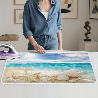 Ironing Mat Hawaiian Beach Heat Resistant Ironing Blanket Thick Portable Travel Ironing Pad for Table Top Washer and Dryer,Large Foldable Ironing Padding 32 x 16 Inch - color: Beach Starfish