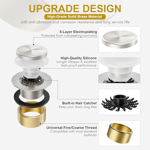 Brushed Nickel Bathtub Drain Kit with Overflow and Hair Catcher - color: Brushed Nickel