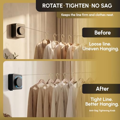Retractable Clothesline Indoor, Wall Mounted, Black - color: Black