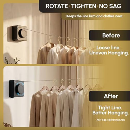 Retractable Clothesline Indoor, Wall Mounted, Black - color: Black
