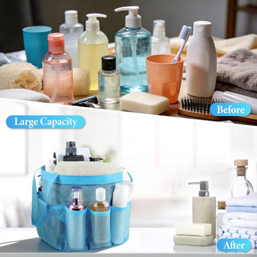 Mesh Shower Caddy Portable - 9 Pockets, Shower Bag for Dorm Room Camping - color: light blue