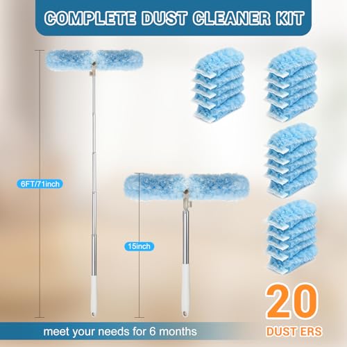 Duster Kit-6 Ft Extendable Handle, 20 Disposable Microfiber Refills