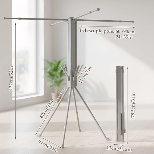 cjc Foldable Clothes Drying Rack, Extra Stable Heavy Duty Laundry Standing Dry Racks with 4 Retractable Drying Rods & 4 Shoe Racks, Space-Saving Collapsible for Indoor Outdoor Grey - color: Grey-4 Rods