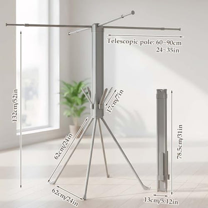 cjc Foldable Clothes Drying Rack, Extra Stable Heavy Duty Laundry Standing Dry Racks with 4 Retractable Drying Rods & 4 Shoe Racks, Space-Saving Collapsible for Indoor Outdoor Grey - color: Grey-4 Rods