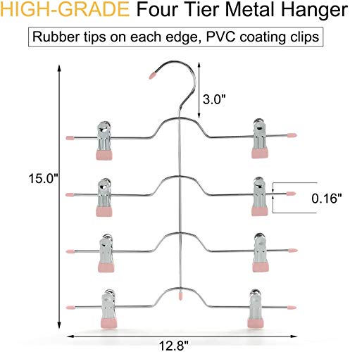 TOPIA HANGER 4 Tier Metal Skirt Hangers with Clips 80% Space Saving 3 Pack - color: Pink, size: 3 Pack