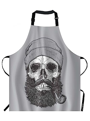 EKOBLA Skull Aprons Sailor Sea Captain Hipster Pipe Beard Skeleton Man Dead Waterproof Resistant Chef Cooking Kitchen BBQ Adjustable Aprons for Women Men 27x31 Inch - color: Multi-a127