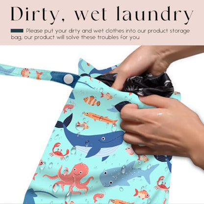 Wet Bag for Swimsuit, Beach Travel EssentialsMarine Animals Pattern Wet Dry Bag, for Sunscreen Toiletry Dirty Clothes Yoga Gym Diaper, Friends Summer Beach Vacation Essentials Gifts - color: Marine Animals