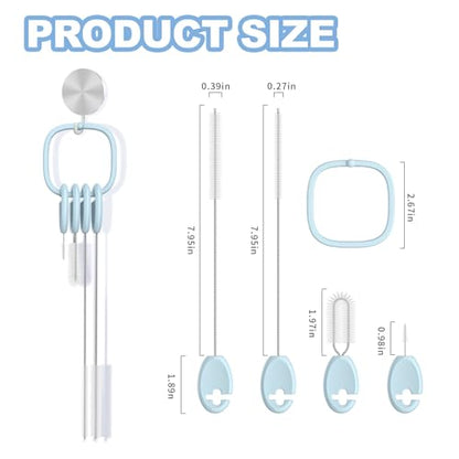 YOTIME 4in1 Straw Cleaner Brush Set, Reusable Standing Straw Brushs with Holder Ring, for Wide and Narrow Straws, Tumblers, Water Bottles and Cups, Blue - style: Standard | Blue