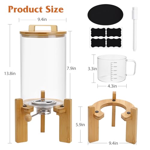Roetell Laundry Detergent Dispenser,Glass Laundry Powder Dispenser with Bamboo Base，Suitable for Scent Beads and Powdered Laundry Detergents in the Laundry Room，Capacity: 4L/8lb/128oz