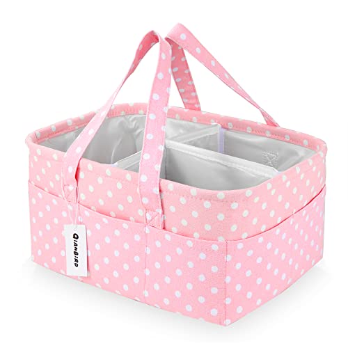Pink Diaper Caddy Organizer for Baby Girl-Large Portable Diaper Caddy Basket for Changing Table-Diaper Organizer Caddy-Car Travel Tote Bag-Newborn Registry Baby Shower Basket for Diapers & Wipes - color: Pink Dots, size: Large