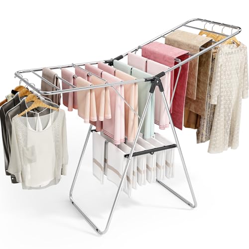 APEXCHASER Large Stainless Steel Clothes Drying Rack - color: Black, size: 2 Wings