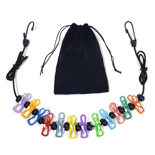 Travel Clothesline, Portable Retractable Clothes Line Outdoors, Camping Clothesline for Cruise Ship Cabin Essentials, RV Accessories, Indoor Laundry Drying with 12 Clips 13 Beads, 4.9-12ft