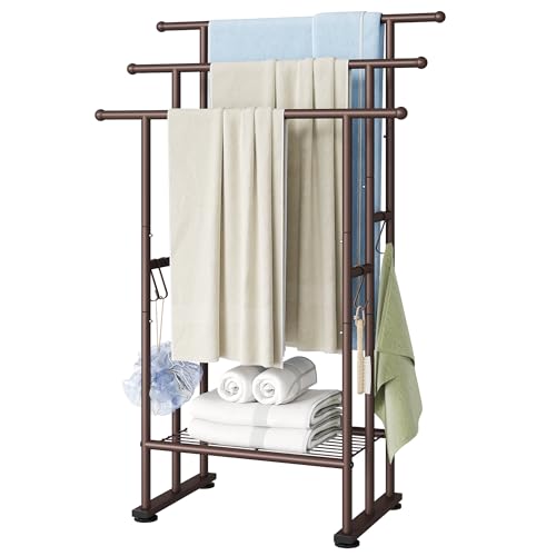 ELYKEN 3 Tier Freestanding Towel Rack with Shelf, 40" H Towel Stand, Bronze - color: Bronze