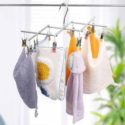 Drying Hanger, Hanging Drying Rack 2Pcs, Drip Hanger Stainless Steel with 10 Pegs for Laundry Underwear Socks, The Clips Release Quickly, Folding Portable - size: 2x Clothes Hanger(10 Pegs)