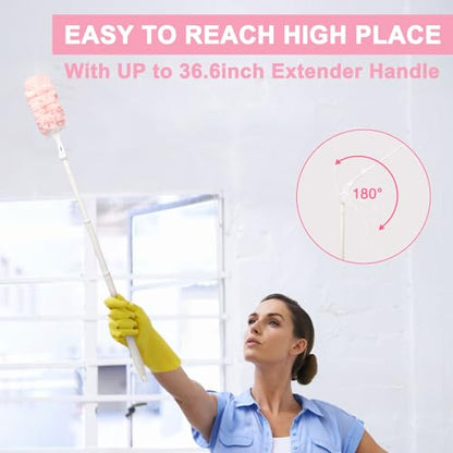 KeFanta Duster Refills Kit with 3ft Extended Handle,Short Handle,30 Refills - color: Pink