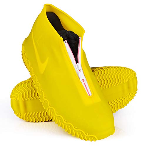 Shiwely Waterproof Shoe Covers, Silicone Reusable Shoe Cover Non-slip Durable Zipper Elastic Rain Cover Protection for Men Women (M (Women 5-7, Men 5-6), Yellow) - color: Yellow, size: M (Women 5-7, Men 5-6)