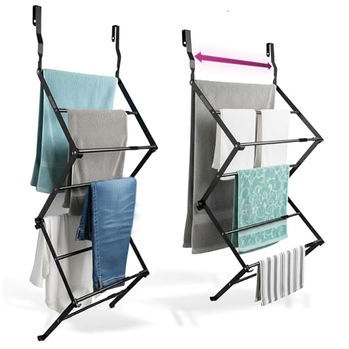 BLACK+DECKER Over The Door Expandable Telescopic Drying Rack, Clothes Organizer, Towel Hanger, Laundry, Collapsible, Black - color: Black