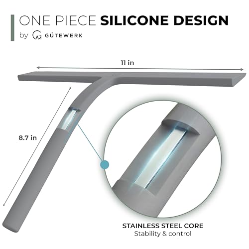 GÜTEWERK Silicone Shower Squeegee with 3-in-1 No-Drill Mount, Grey, 11'' - color: Gray, size: 11 Inches