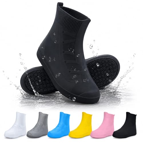 Waterproof Shoe Covers, Reusable Silicone Rain Shoe Covers, Black, M - color: Black-01, size: M